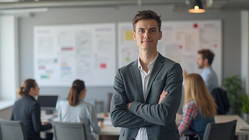 User research findings displayed on large workspace wall with personas, journey maps, and insights documented